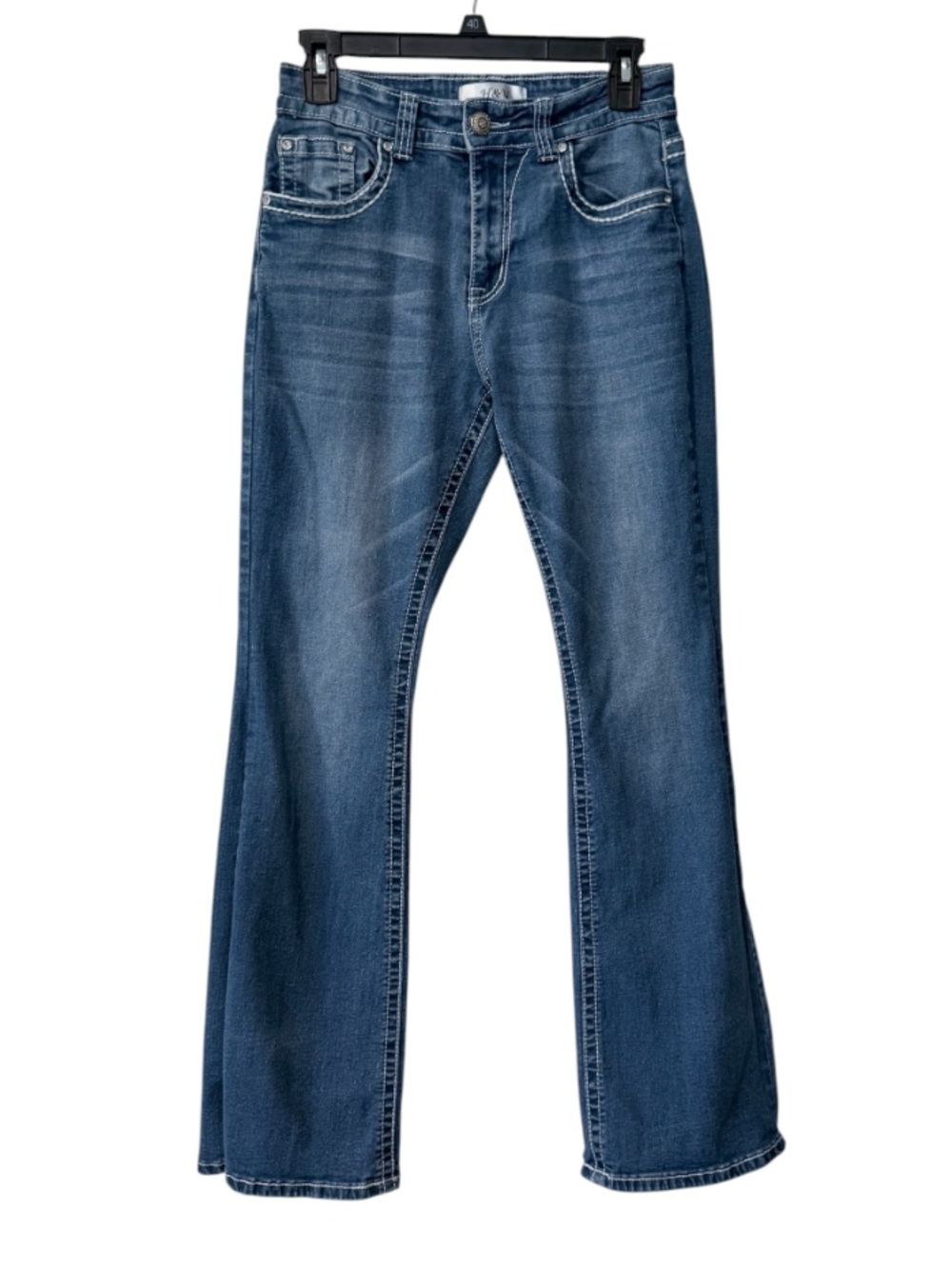 H&Y Y2K women’s 9/10 mid rise medium wash embellished bootcut flare denim jeans